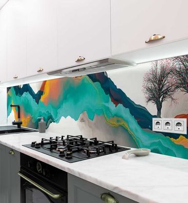 Küchenrückwand Bunte Berge selbstklebend Spritzschutz Folie