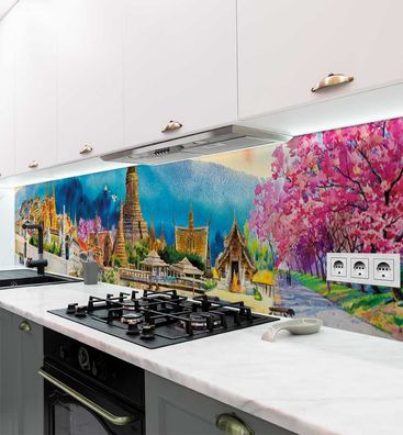 Küchenrückwand Asiatisches Stadtgemälde selbstklebend Spritzschutz Folie