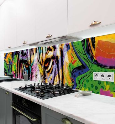 Küchenrückwand Tiger Graffiti selbstklebend Spritzschutz Folie
