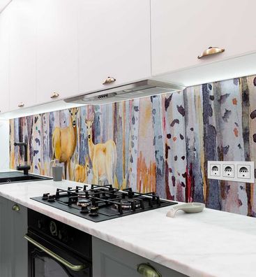 Küchenrückwand Birkenwald Rehe selbstklebend Spritzschutz Folie