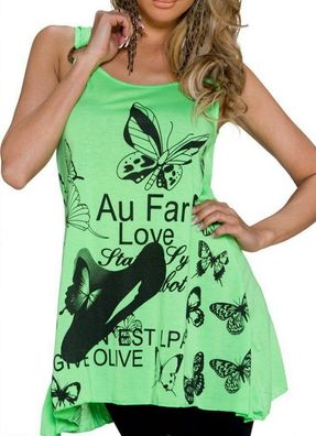 SeXy MiSS Damen Girly Trend Long Top Tunika Butterfly Print Shirt 34/36/38 grün