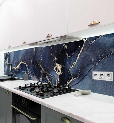 Küchenrückwand Marmor dunkelblau gold selbstklebend Spritzschutz Folie