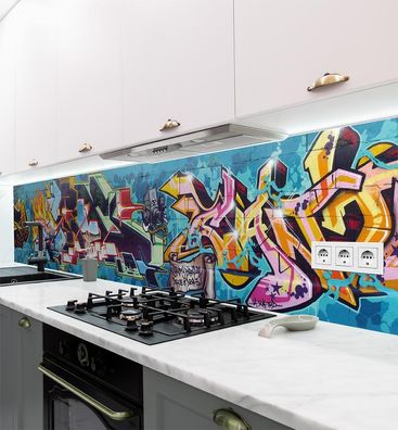 Küchenrückwand Graffiti Schrift selbstklebend Spritzschutz Folie