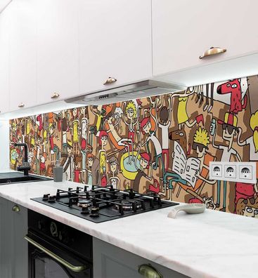 Küchenrückwand Grafik mit Cartoon Figuren selbstklebend Spritzschutz Folie