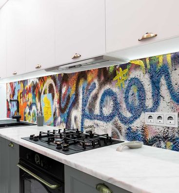 Küchenrückwand bunte kreative Graffiti Wand selbstklebend Spritzschutz Folie