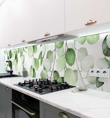 Küchenrückwand hängende Eukalyptus Blätter selbstklebend Spritzschutz Folie
