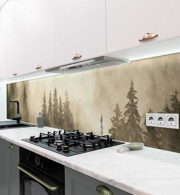Küchenrückwand Nebelverhüllter heller Wald selbstklebend Spritzschutz Folie
