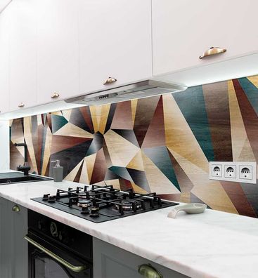 Küchenrückwand Abstrakte Formen in Holz Farben selbstklebend Spritzschutz Folie