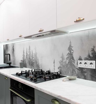Küchenrückwand Nebelverhüllter Wald farblos selbstklebend Spritzschutz Folie
