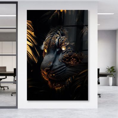 Gold Panther Leinwand , Acrylglas + Aluminium , Poster Wandbild , Home Decoration
