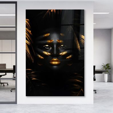 Gold Schwarz Frau Leinwand , Acrylglas + Aluminium , Poster Wandbild , Home Deco
