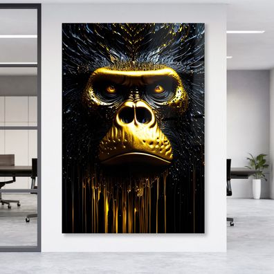 Gorilla Affen Gold Leinwand , Acrylglas + Aluminium , Poster Wandbild , Home Deco