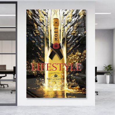 Champagner Goldene Lux Leinwand , Acrylglas + Aluminium , Poster Wandbild , Home Deco