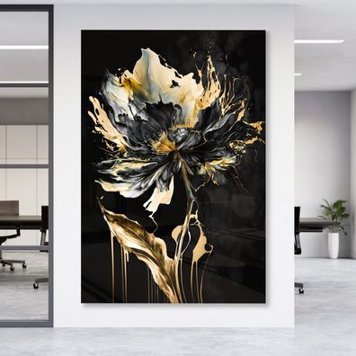 Goldene Blumenkunst Leinwand , Acrylglas + Aluminium , Poster Wandbild , Home Deco