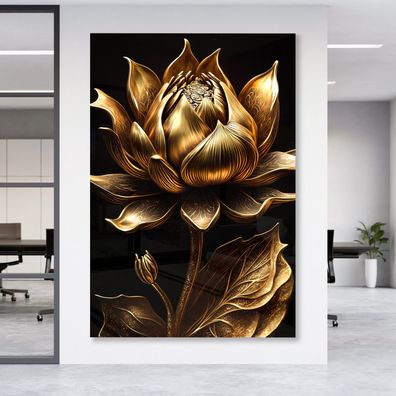 Goldene Blume Fashion Leinwand , Acrylglas + Aluminium , Luxury Poster Wandbild