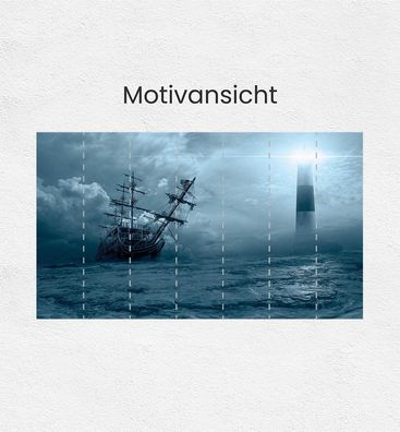Fototapete Segelschiff auf dem Meer mit Leuchtturm Wanddeko Bildtapete Tapete
