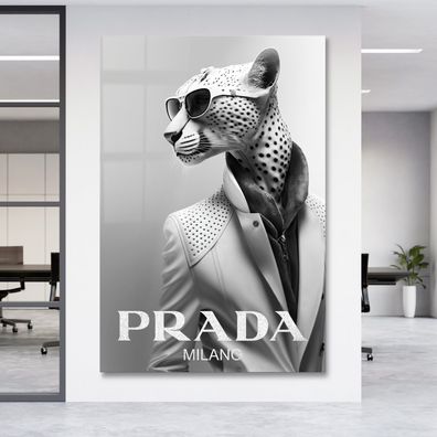 Fashion Leopard Prada Milano Leinwand , Acrylglas + Aluminium , Poster Wandbild Deco
