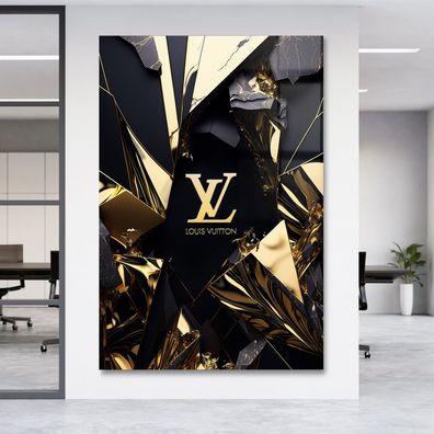 Luxury LV MARKE Goldene Fashion Leinwand , Acrylglas + Aluminium , Poster Wandbild