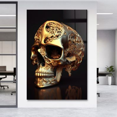 Totenkopf Golden Skull Leinwand , Acrylglas + Aluminium, Poster Wandbild