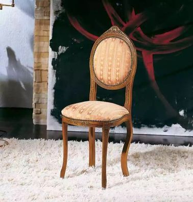 Klassischer Stuhl Esszimmer Polster Stoff Sitzmöbel Textil Design Sitz Fußhocker