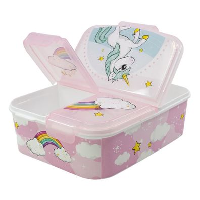 Regenbogen Einhorn Rainbow Unicorn mit 3 Fächern Sandwich Box