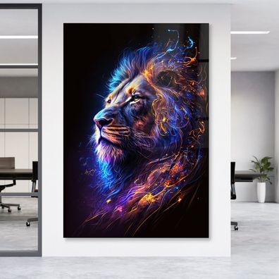 Abstrakter Löwe Lion Kunst Leinwand , Acrylglas + Aluminium , Poster Wandbild