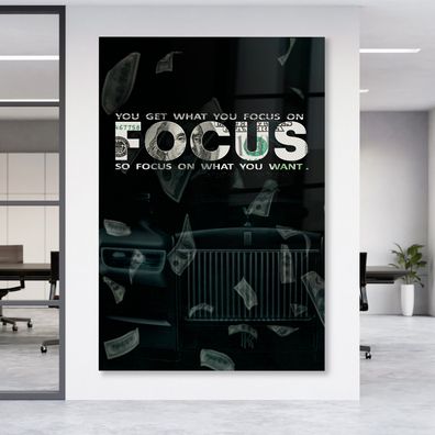 FOCUS Text Motivational Business Leinwand , Acrylglas + Aluminium , Poster Wandbild
