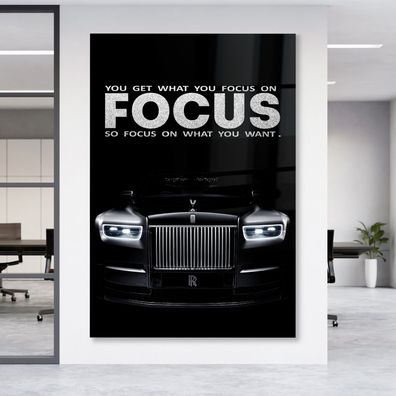Motivational Text FOCUS Business Leinwand , Acrylglas + Aluminium , Poster Wandbild