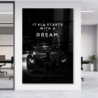 Dream Motivational Text Business Leinwand , Acrylglas + Aluminium , Poster Wandbild