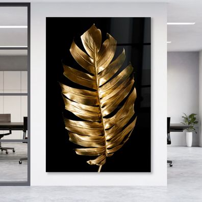 Goldenes Blatt Luxury Leinwand , Acrylglas + Aluminium , Poster Wandbild