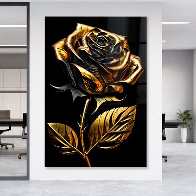 Wandbild Blume Luxury Goldene Fashion Rose Leinwand , Acrylglas + Aluminium , Poster