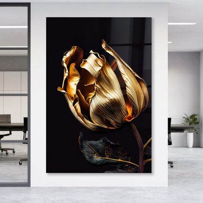 Wandbild Tulpenblume Goldene Fashion Rose Leinwand , Acrylglas + Aluminium , Poster