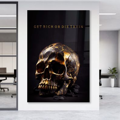 Wandbild Totenkopf Text Motivation Business Leinwand , Acrylglas + Aluminium, Poster