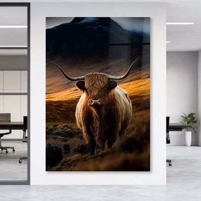 Wandbild Gehörnte Kuh Tier Leinwand , Acrylglas + Aluminium , Poster