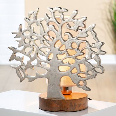 Gilde Zylinder-Lampe "Lebensbaum" aus Mangoholz und Aluminium Fassung E 27 max. ...