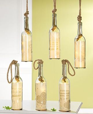 1 x Gilde Glas 5-LED Flaschenpost Herz Glück Sisalknoten, 6 Designs, 3xLR44 Höhe ...
