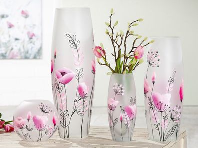 Gilde Ovalvase "Flowery" Glas rosa 39936