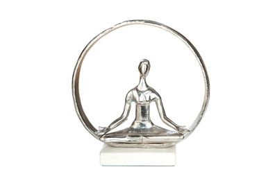 Gilde Yoga Figur im Ring auf Marmor Base silber, Base weiß L= 10,0 cm B= 28,0 cm ...