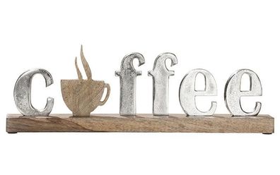Gilde Schriftzug "Coffee" auf Holzbase Schriftzug aus Aluminium, Sockel + Tasse ...