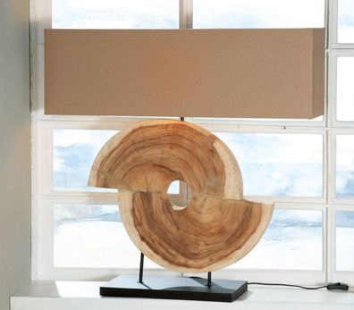 Gilde Lampe "Geometric" Holz, MDF, Metall, Textil beige, naturfarben 49853