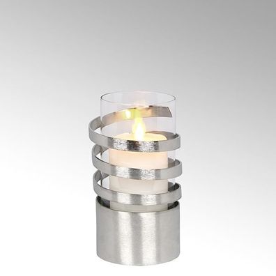 Lambert Spiral Windlicht Aluminium klein matt gebürstet mit Glaseinsatz H22cm ...