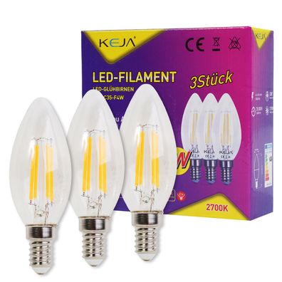 3x LED-Lampe Filament E14 Kerze 4W 40W 2700K Birne Leuchtmittel Kerzen Glühbirne