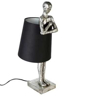 Casablanca Lampe Mann Poly antik silber/ schwarz Höhe: 58 cm 79914
