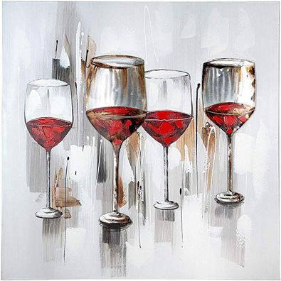 Gilde Gemälde "Weinprobe" grau/ rot, handbemalt mit Aluminium-Elementen Länge ...