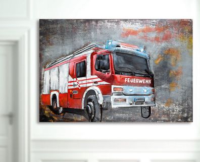 Gilde Bild "Feuerwehr" rot/ grau Handarbeit Kunstobjekt "Gilde Gallery" H: 80 cm ...