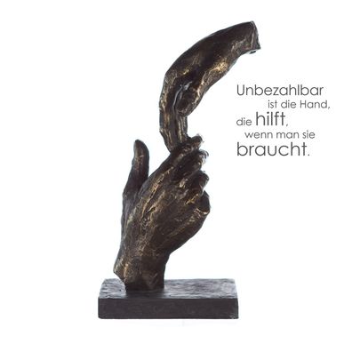 Casablanca Skulptur "Two Hands" Poly bronzefarbene Hände graue Basis mit Spruchanh...
