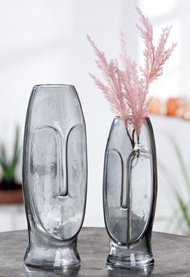 Gilde Vase "Moai" Glas grau 40637