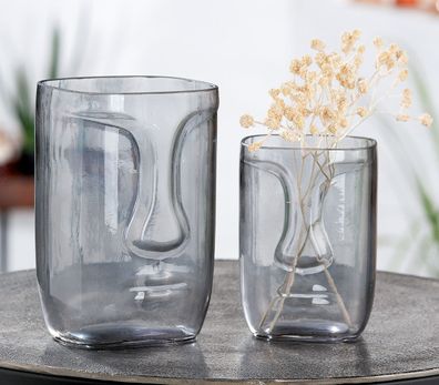 Gilde Vase "Face" Glas grau 40639