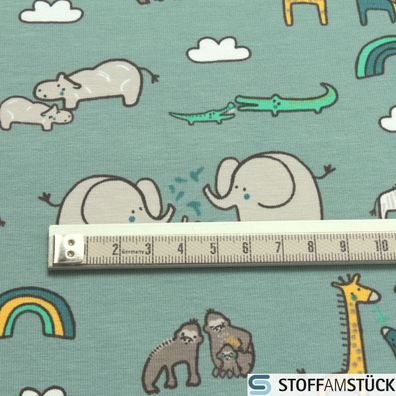 0,5 Meter Stoff Kinderstoff Baumwolle Elastan Single Jersey mint Elefant & Co