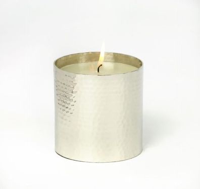 Lambert Noor Kerze in Gefäß vernickelt, H 10 cm, D 10 cm, Kerze weiß, Oberfläche ...